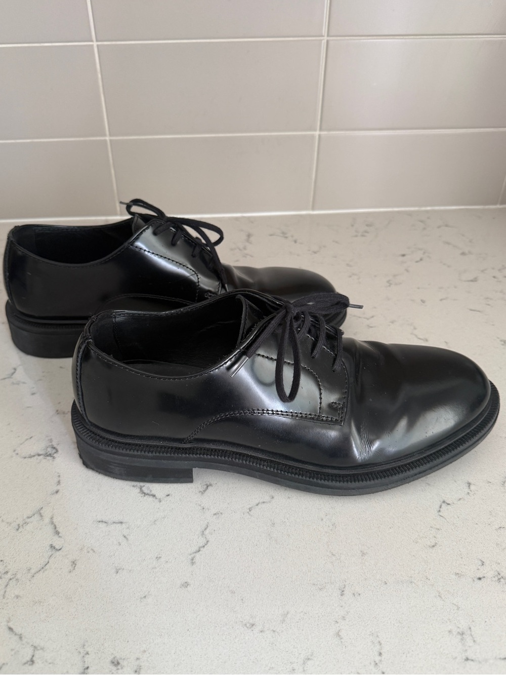 Zara Black Leather Derby Shoes - Lace-Up Oxfords - Picture 1 of 11
